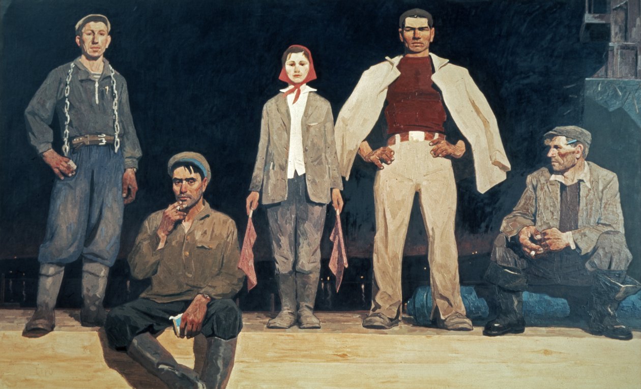 Builders of Bratsk 1957 Maleri af Viktor Popkov, Socialistisk Realisme. af Unknown