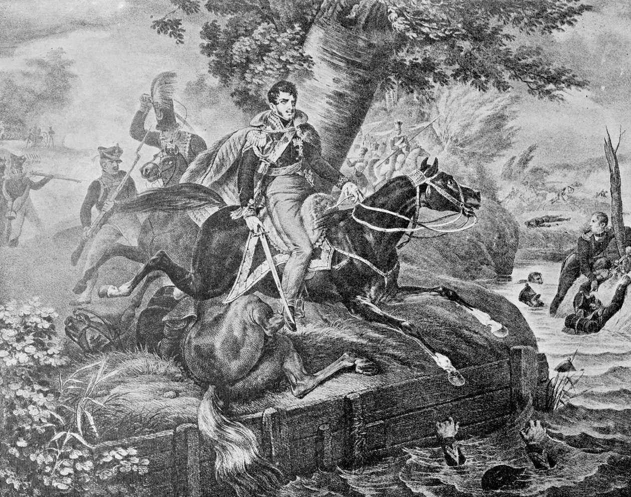 Józef Poniatowskis død i slaget ved Leipzig, 1813 af Unknown