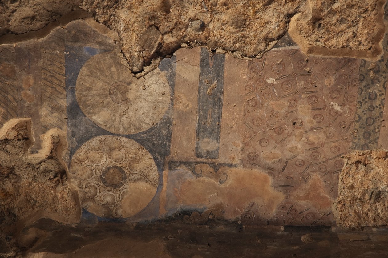 Detaljer af en fresco i et kammer, der støder op til nichen af den lille Buddha af Unknown