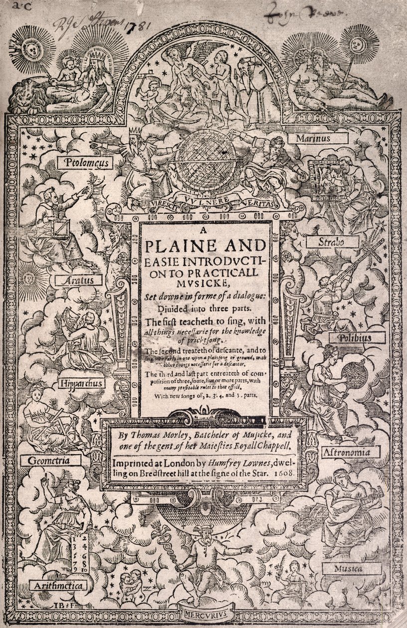 Morley, praktisk musik, 1608, titelblad af Unknown