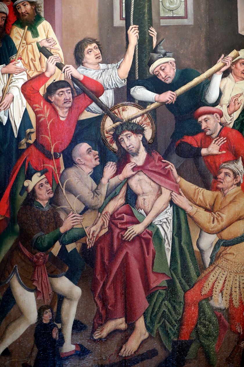 Saint-Pierre le Vieux katolske kirke, Kristus i sin lidenskab, Jesus bliver pisket og kronet med torne, Maleri af Henri Lutzelman 15. århundrede, Strasbourg, Frankrig. af Unknown