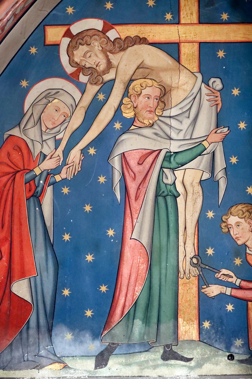 Saint-Pierre-le-Jeune protestantiske kirke, Passion of Christ, Jesus er taget ned fra korset, Fresco, Strasbourg, Frankrig. af Unknown