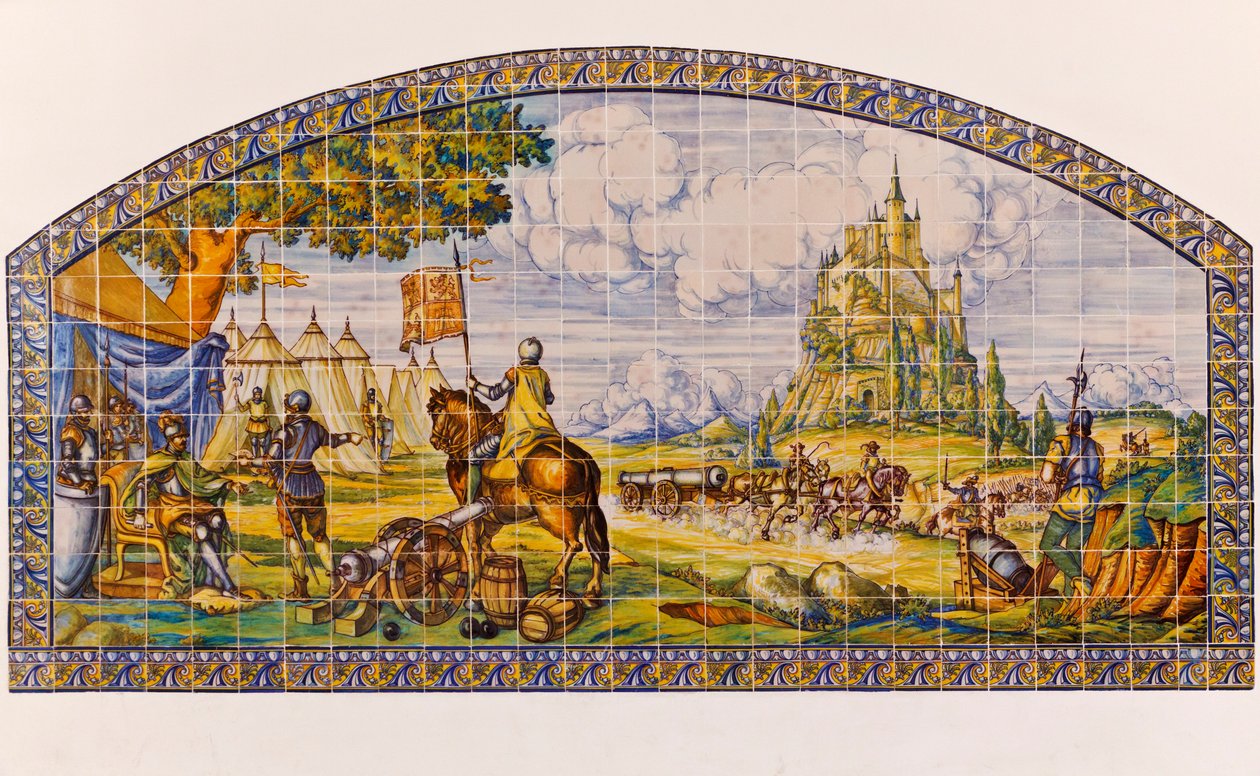 Segovia, Segovia-provinsen, Spanien. Moderne keramisk flisemaleri af Segovia på tidspunktet for Comuneros-oprøret 1520-1521. af Unknown