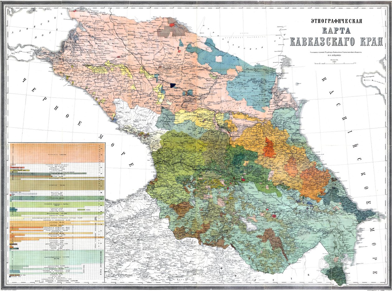 Etnografisk kort over Kaukasus -regionen, 1880 af Николай Карлович Зейдлиц