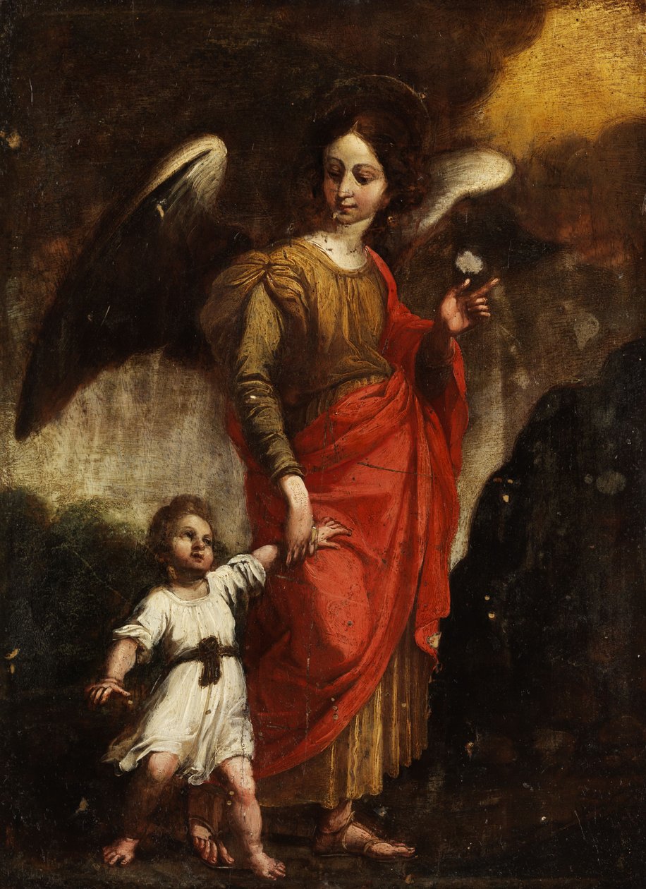 Skytsengel Raphael med et lille barn af Anonymous
