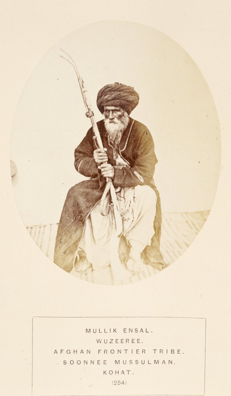 Mullik Ensal, Wuzeeree-stamme fra den afghanske grænsestamme, Kohat, fra The People of India, af J. Forbes Watson, udgivet 1868 (albummet tryk) af English Photographer