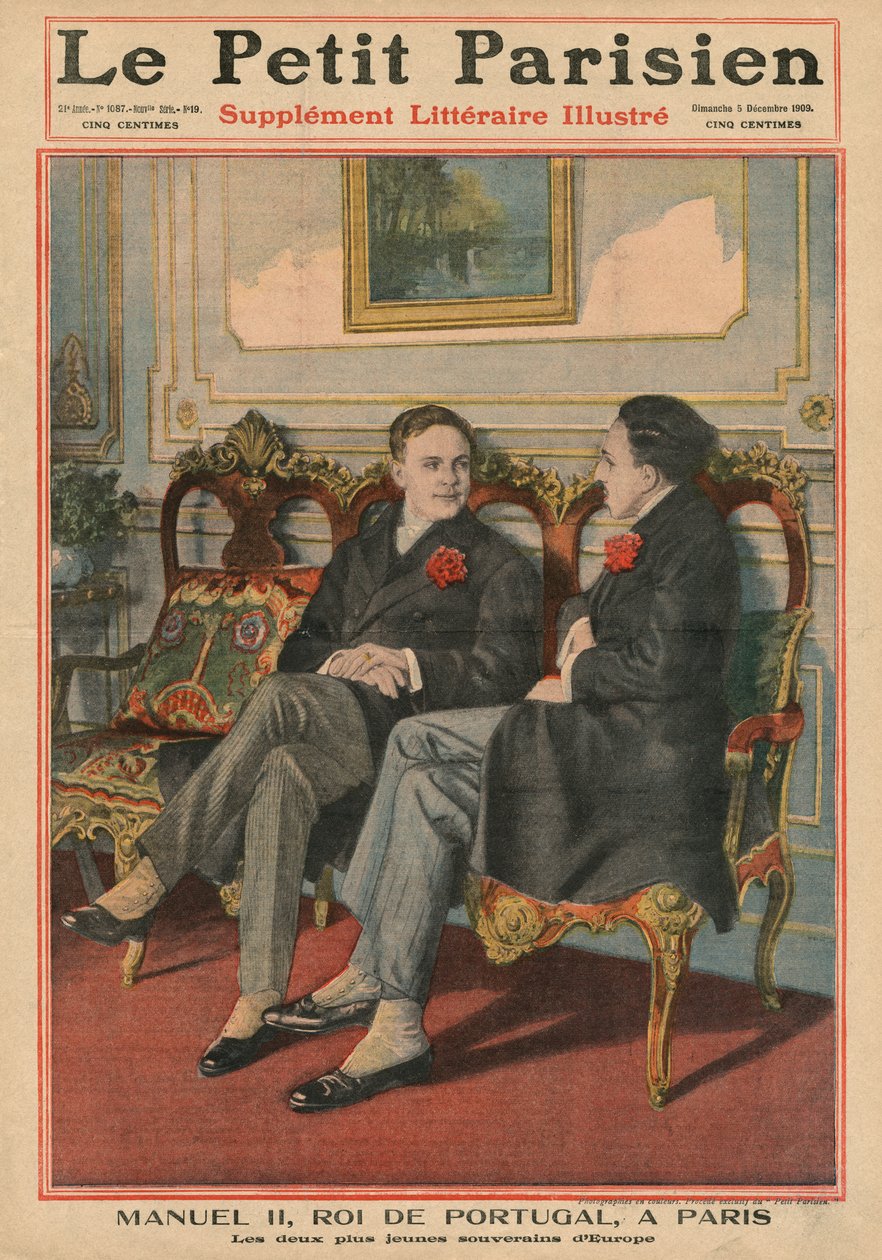 Manuel II, konge af Portugal, i Paris med Alfonso XIII, konge af Spanien, de to yngste herskere i Europa, forsideillustration fra 