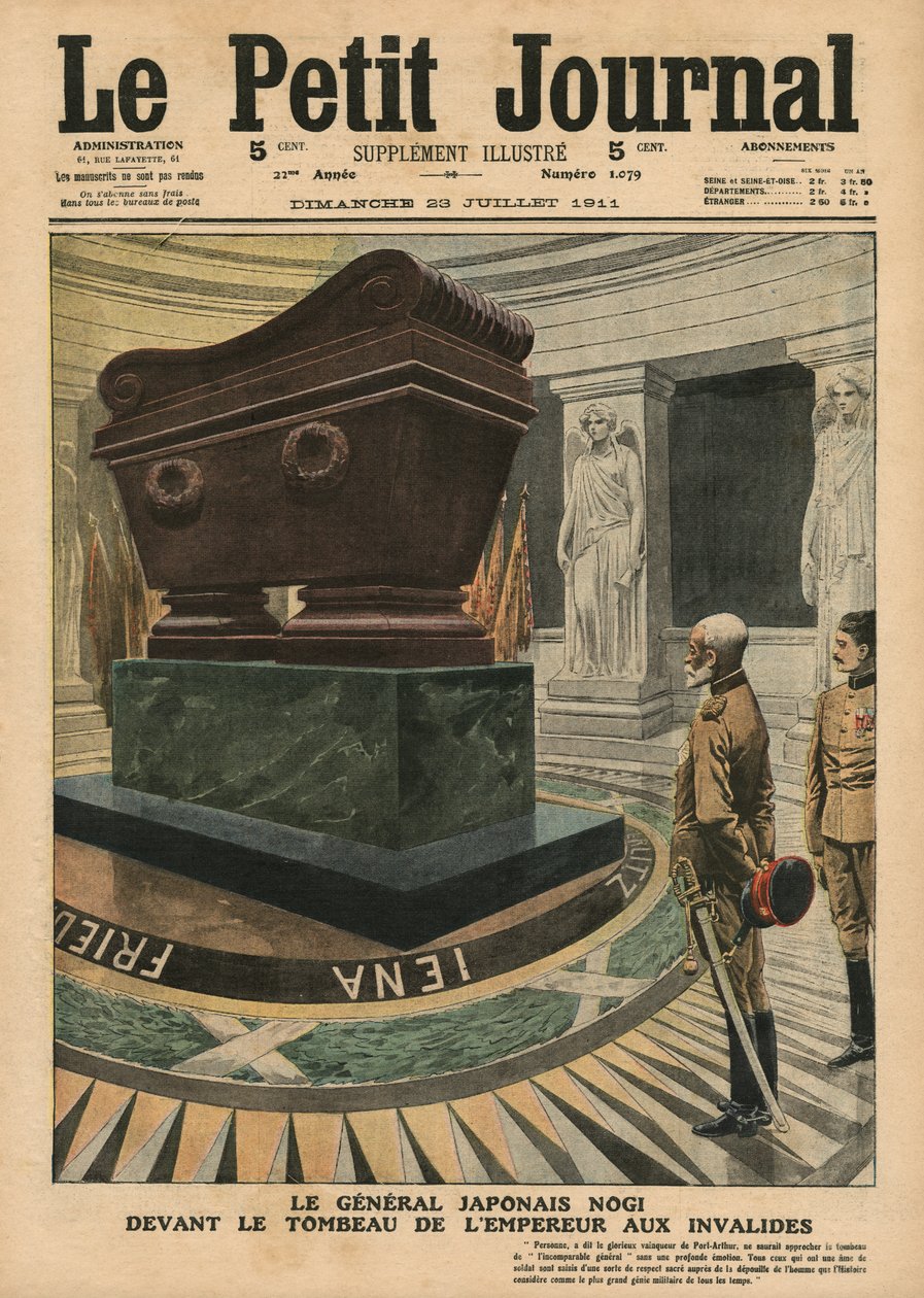 Den japanske general grev Maresuke Nogi foran kejser Napoleon Bonapartes grav i Les Invalides, Paris, illustration fra 