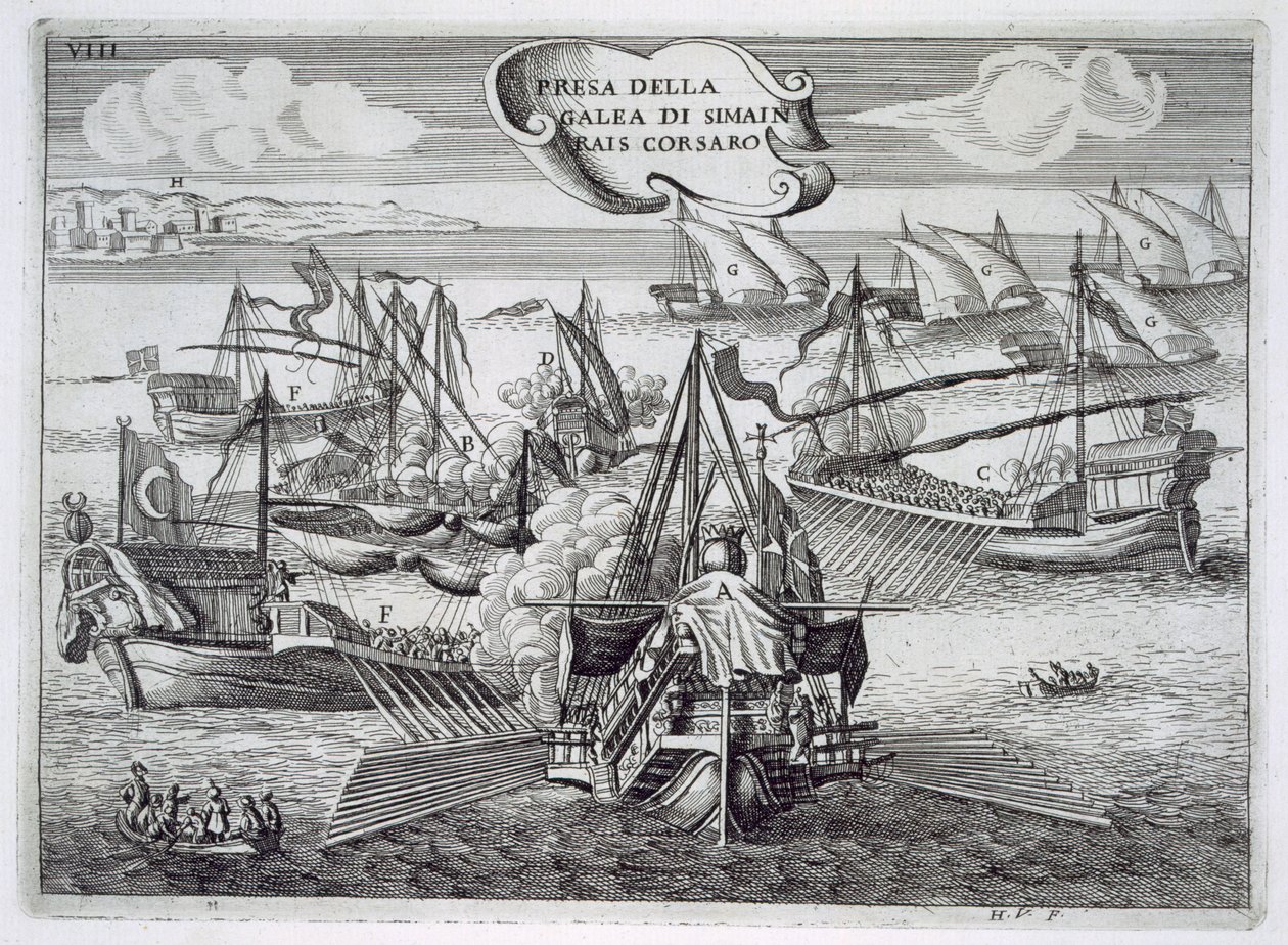 Simeon Rais, korsfarer, erobring af Galeass, illustration fra "Pregi della Toscana Nell
