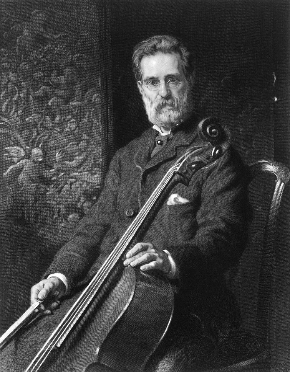 Alfredo Piatti portræt med cello. af Unknown