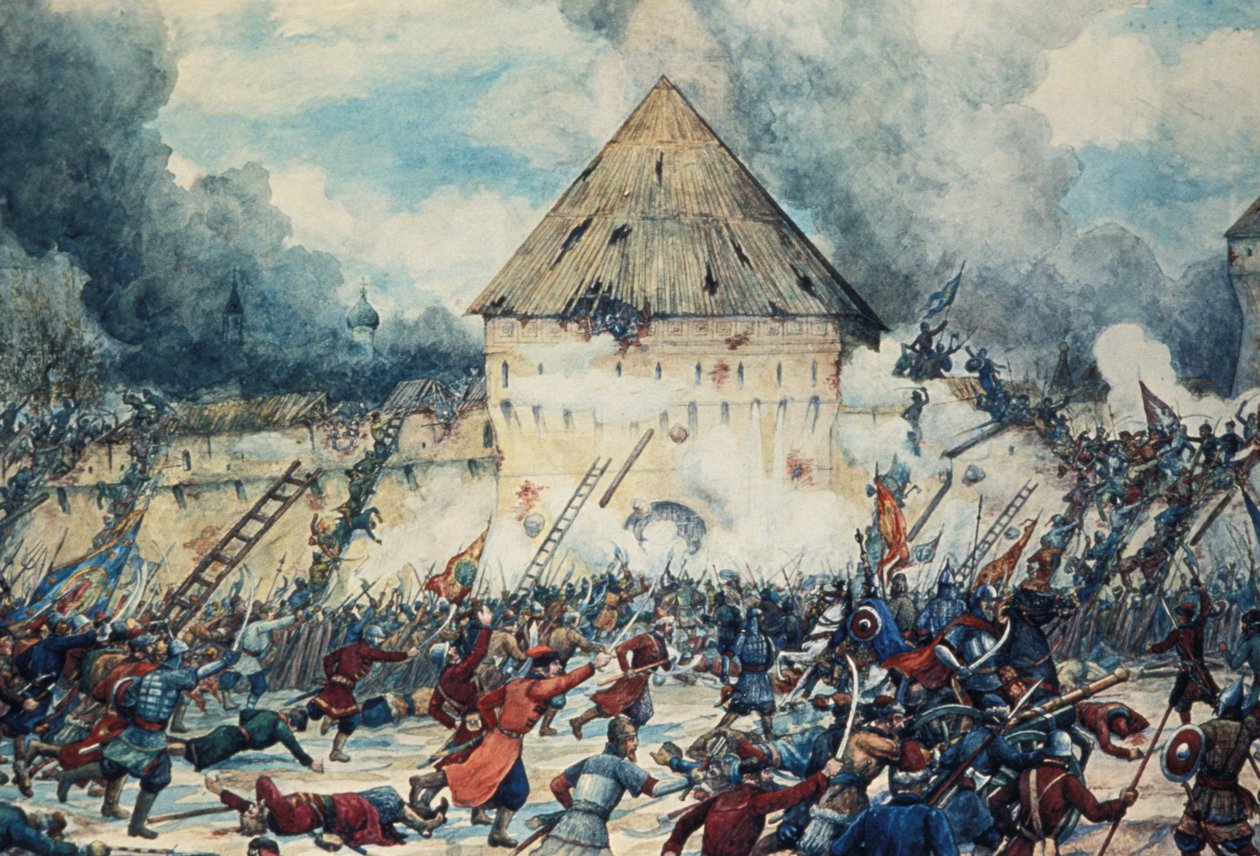Kamp med polske interventionister ved Vladimir-porten i Kitai-Gorod (China Town) i Moskva, 1612, Akvarel af G, Lissner. af Unknown