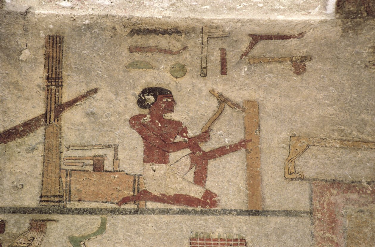 Carpenters Workshop, detalje fra et gravmaleri, egyptisk, Old to Middle Kingdom (malet kalksten) af Unknown