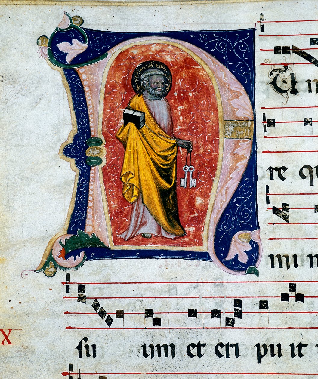 Detalje af en miniature, der repræsenterer St. Peter, indeholdt i korpergamenter fra XIV-XV århundreder. Arkiv for Palazzo Comunale af Stroncone, i provinsen Terni af Unknown