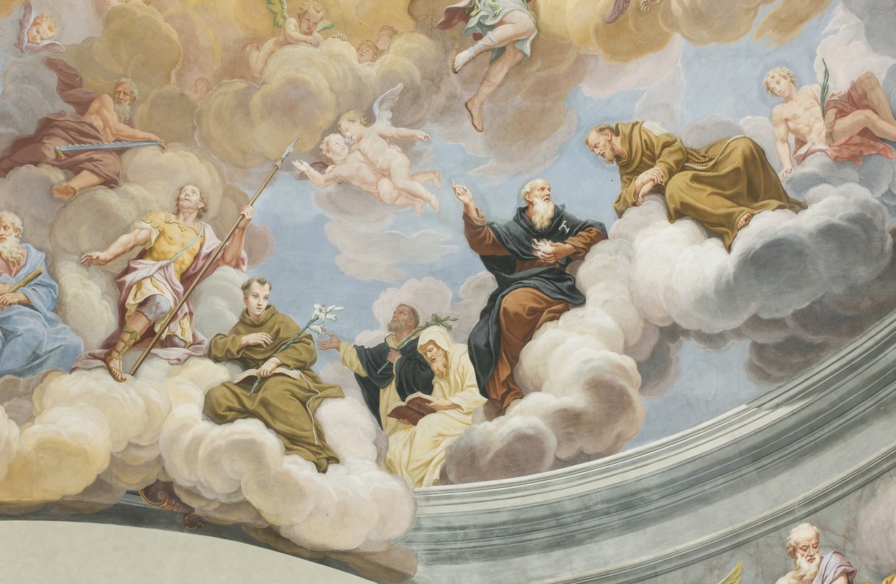 Detalje af kuppelen, Saint Abbondio-kirken, Mezzegra, Como, Lombardiet, Italien af Unknown
