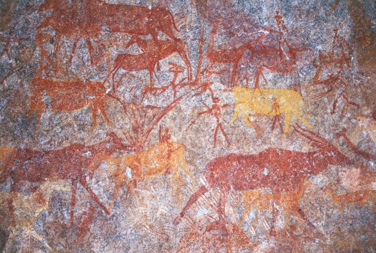 Inanke-klippemalerier fotograferet i en hule i Matobo National Park, Zimbabwe. 1 april, 1998. af Unknown