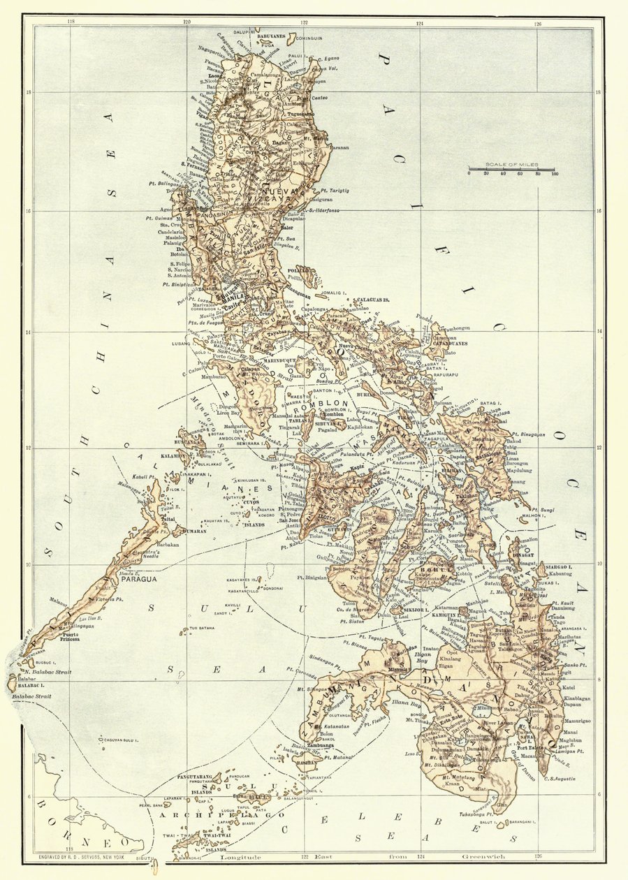 Kort over Filippinerne i slutningen af det 19. århundrede. af Unknown
