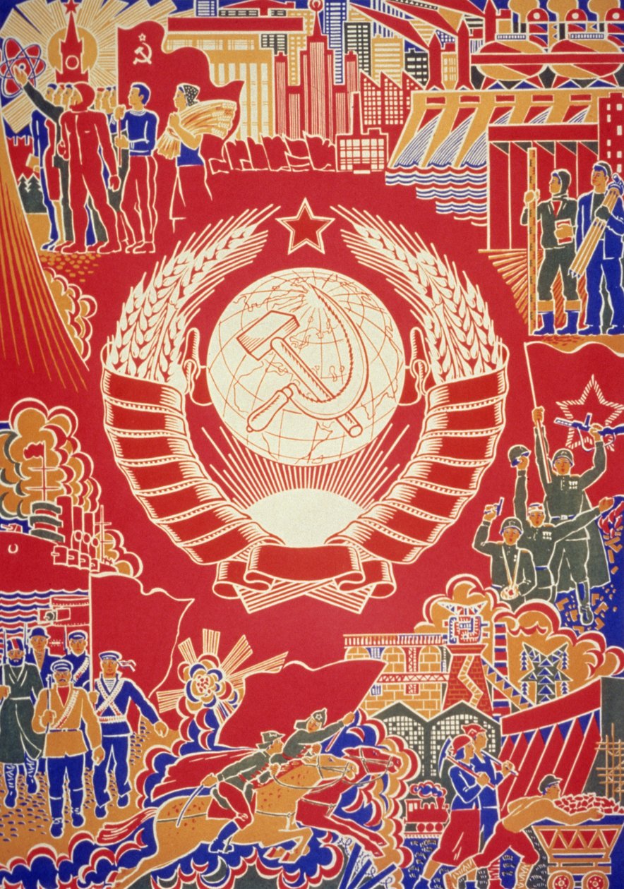 Sovjetisk propagandaplakat af Boris Parmeev (Parmeyev) Kaldet Under the Sun of the Motherland We Strengthen, USSR, 1970