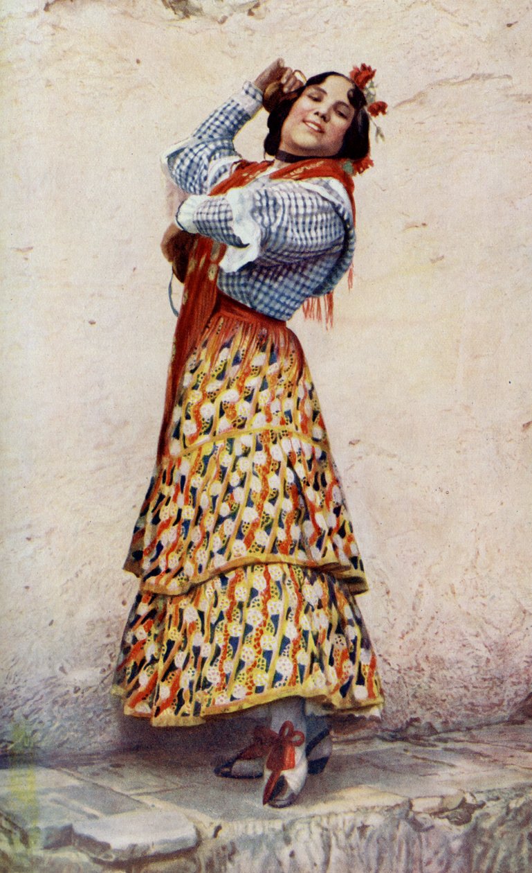 Spanien. Granada sigøjnerpige med blåsort hår danser guddommeligt. 1920 af Unknown