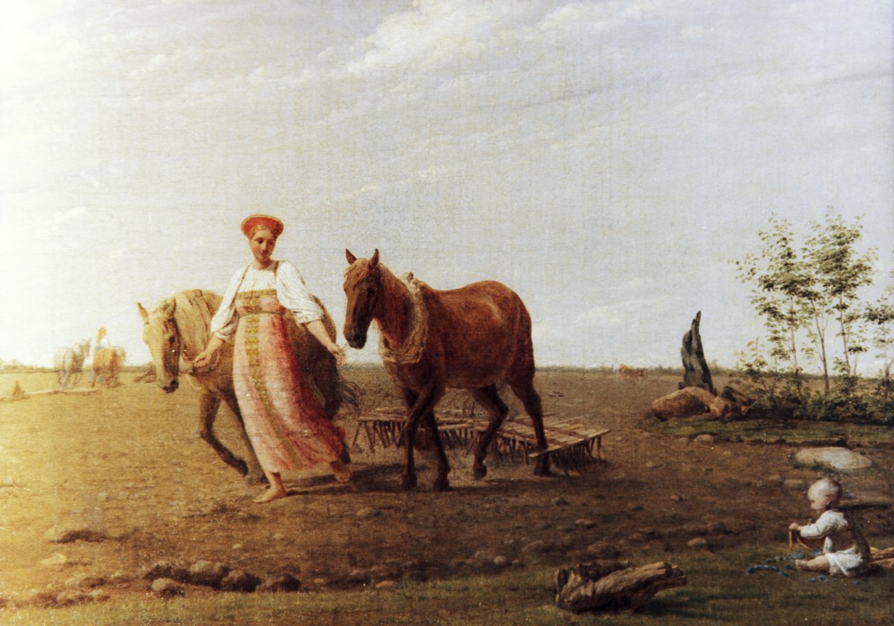 Forår pløjer et maleri af Alexei Venetsianov (1780 - 1847). af Unknown