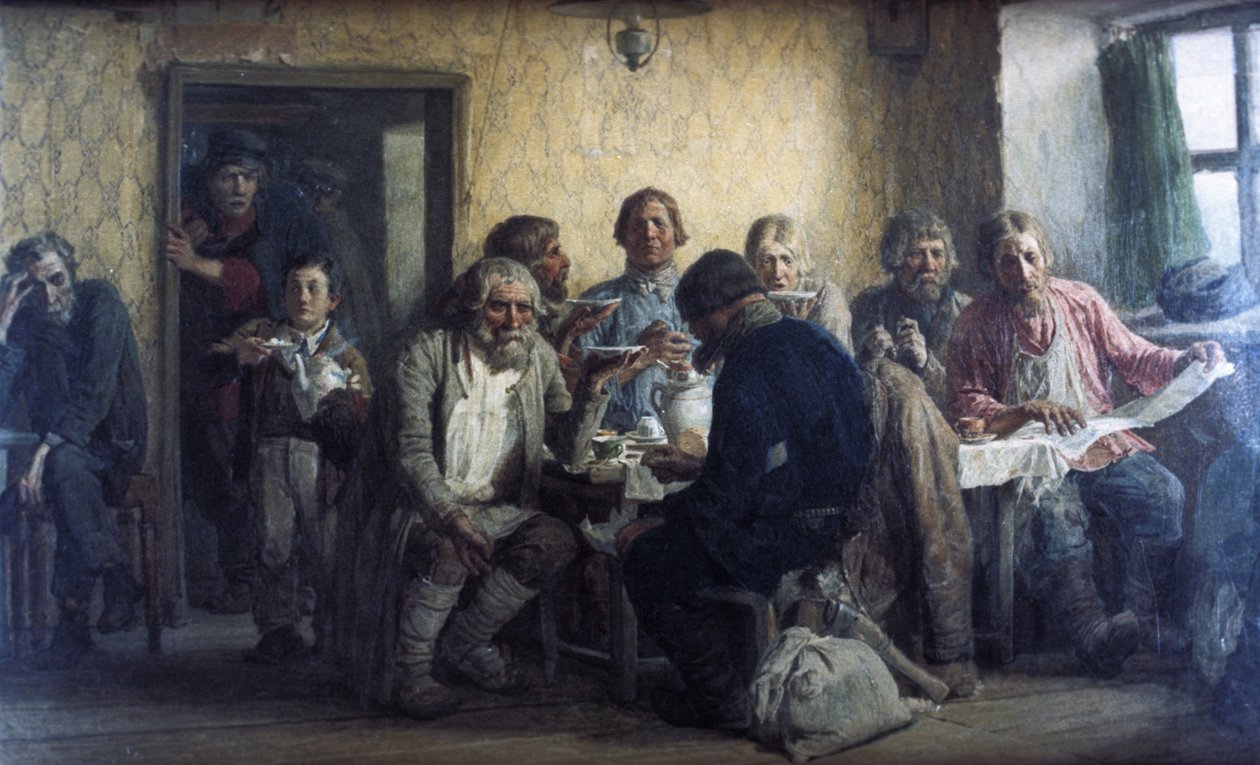Tea-drinking in a Tavern, 1874, Olie på lærred, Maleri af Victor Vasnetsov. af Unknown