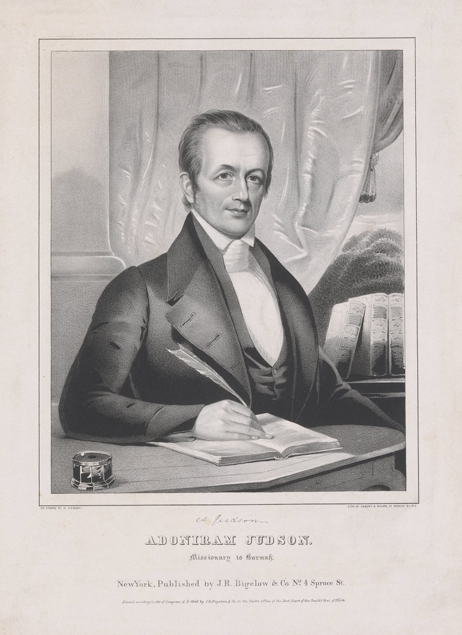 Adoniram Judson (1788 - 1850), missionær i Burmah, pub. 1846 af American School