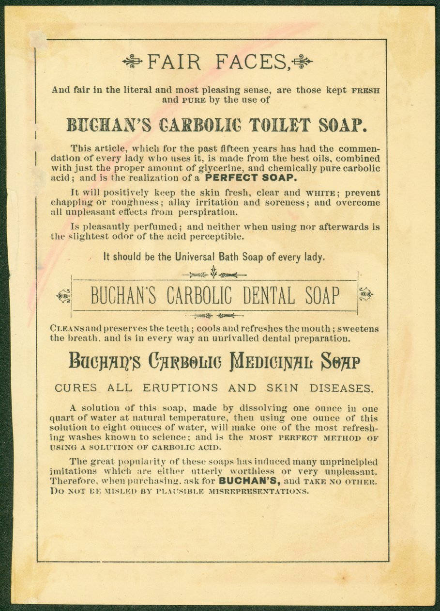Buchans Carbolic Toiletsæbe [trade card verso] af American School