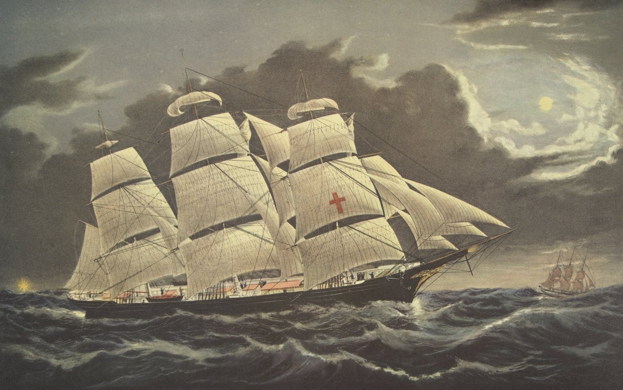 Clipper Ship Dreadnought- ud for Tuskar Light, pub. 1856, Currier & Ives af American School
