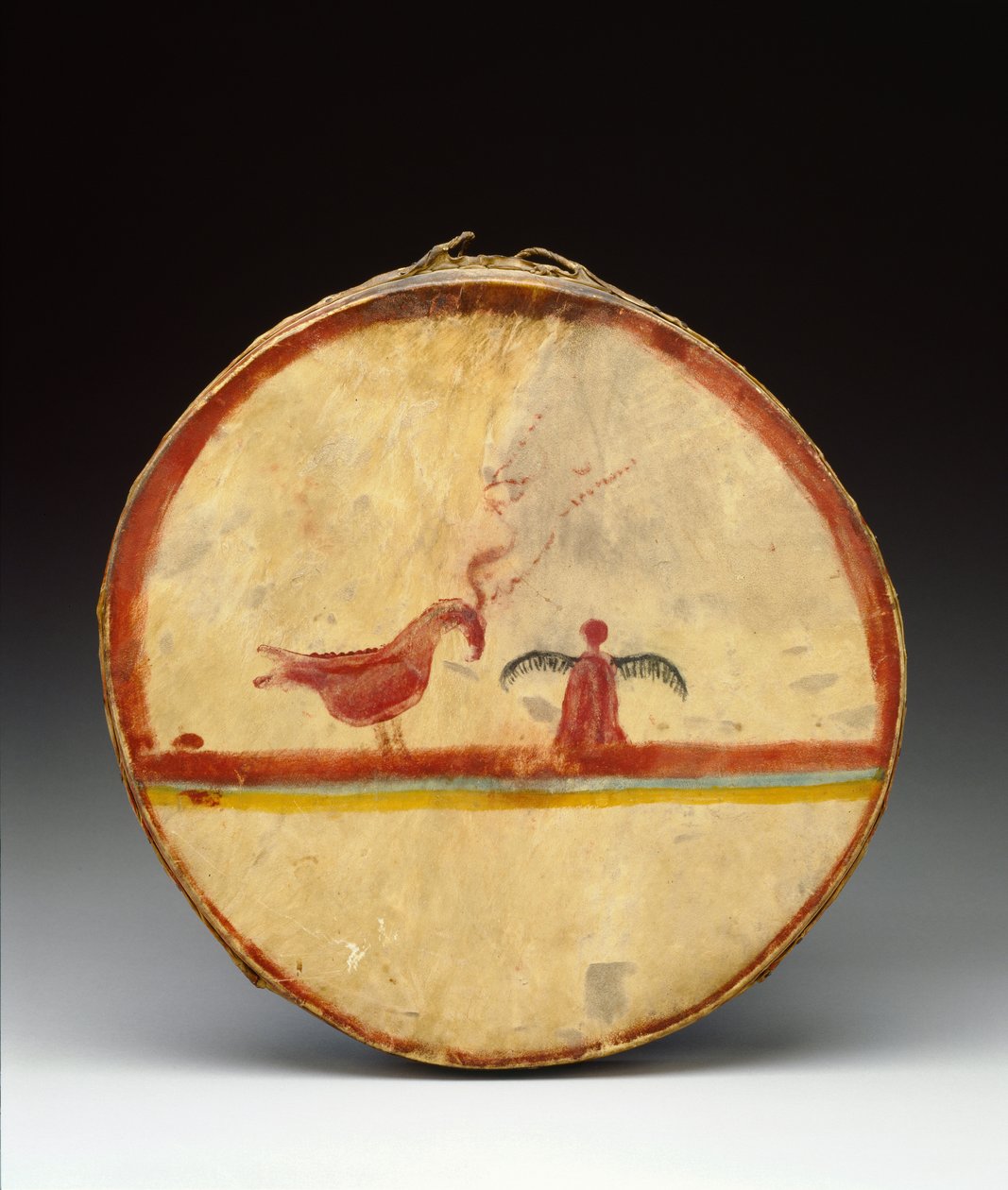 Drum, Chippewa Culture, ca. 1840 (træ, hjortehud og pigment) af American School