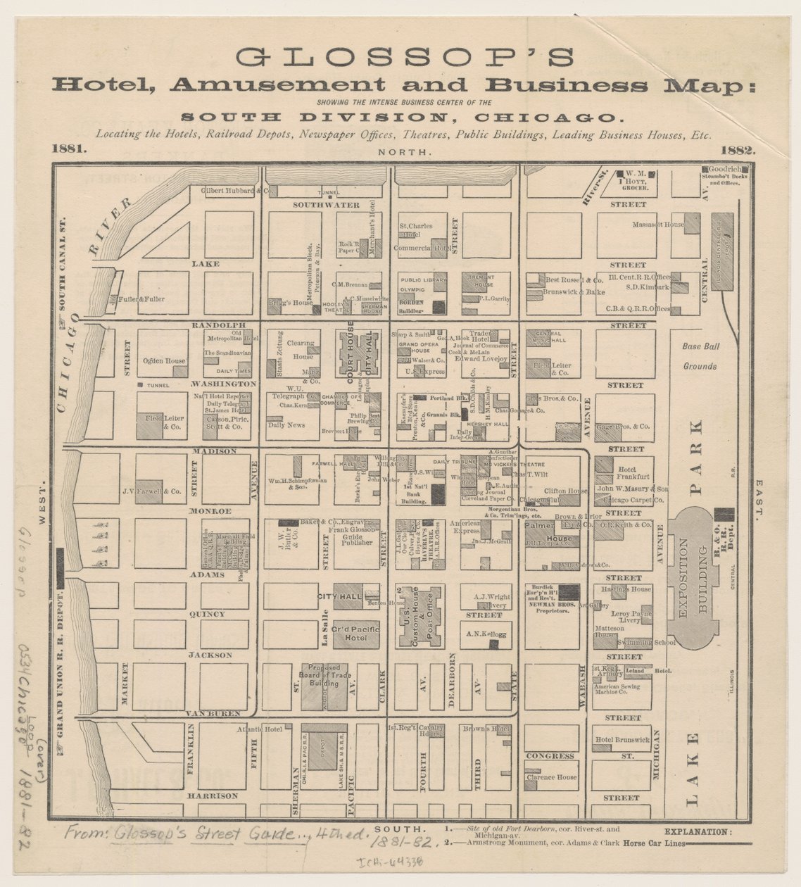 Glossops Hotel-, forlystelses- og forretningskort, ca. 1881-82 af American School