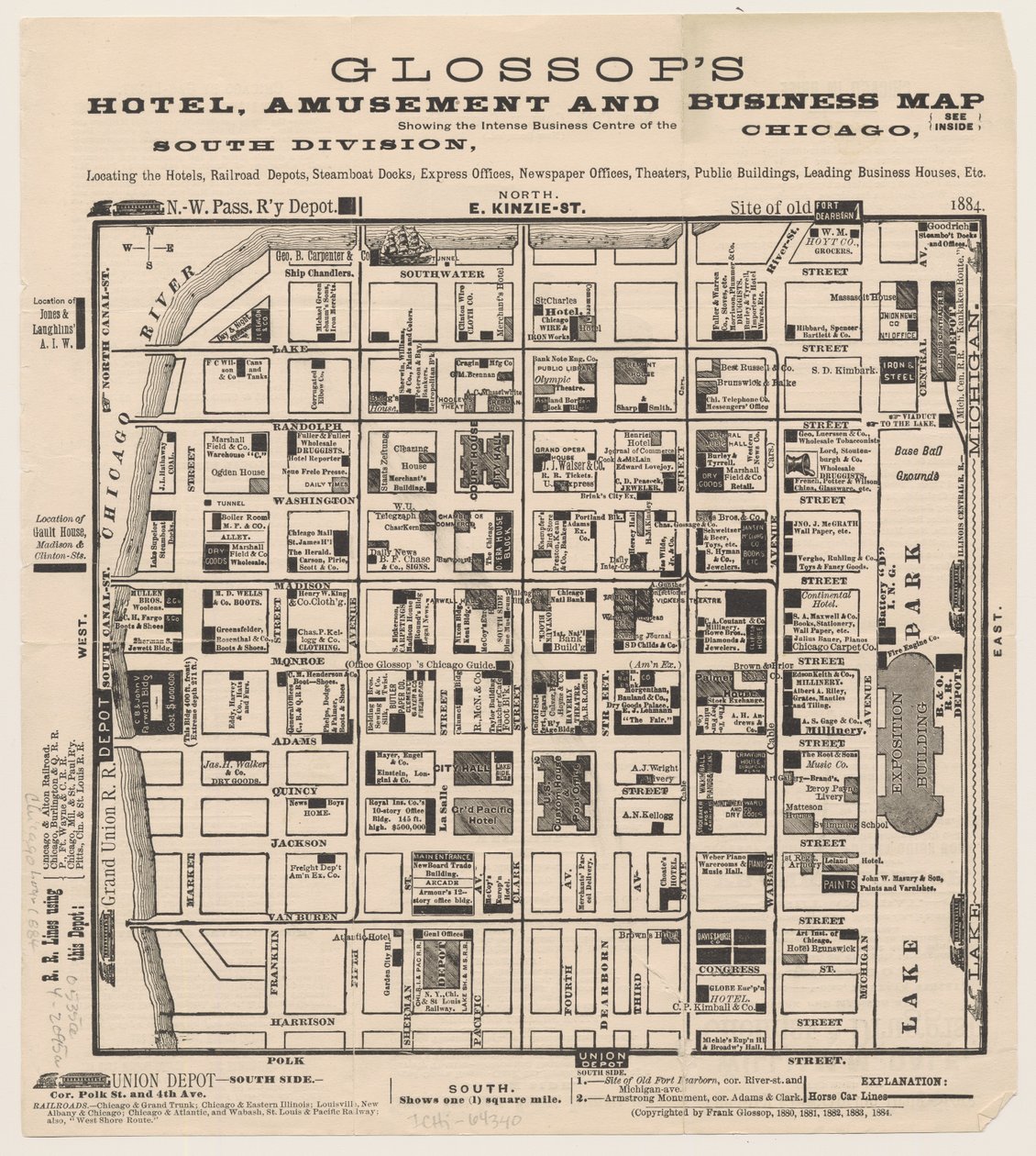 Glossops Hotel-, forlystelses- og forretningskort, ca. 1884 af American School
