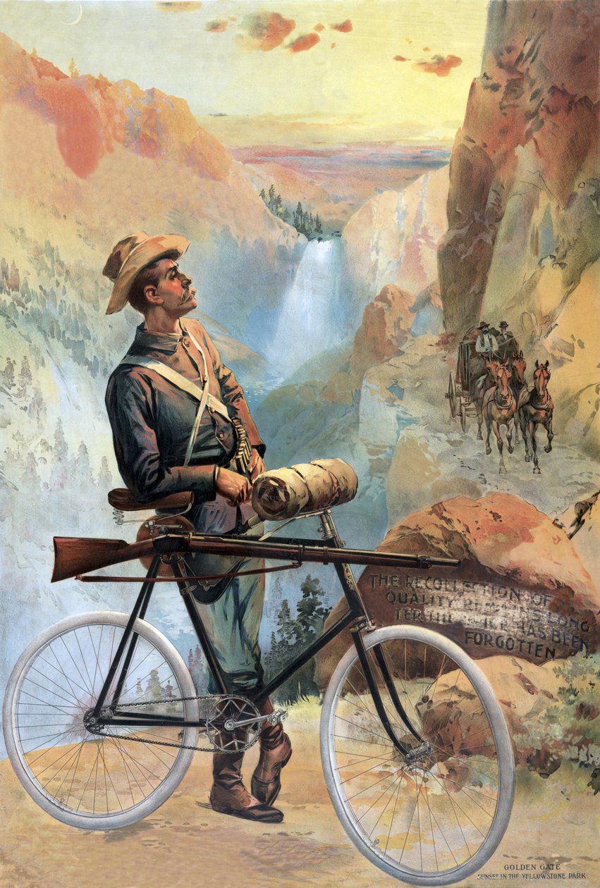 Golden Gate, solnedgang i Yellowstone Park, pub. 1897 af American School