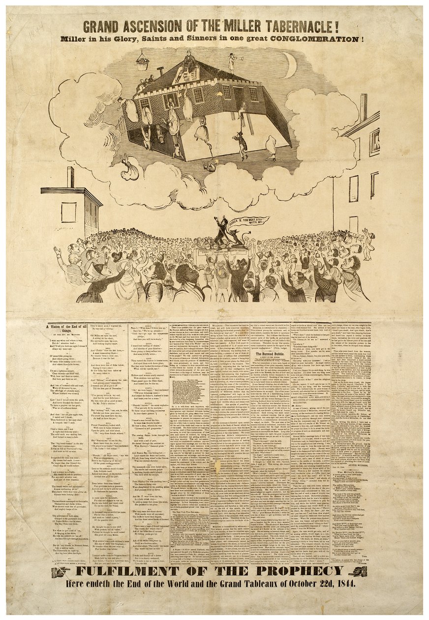 Miller Tabernaklets store himmelfart, broadside med en skildring af verdens ende, 1844 af American School