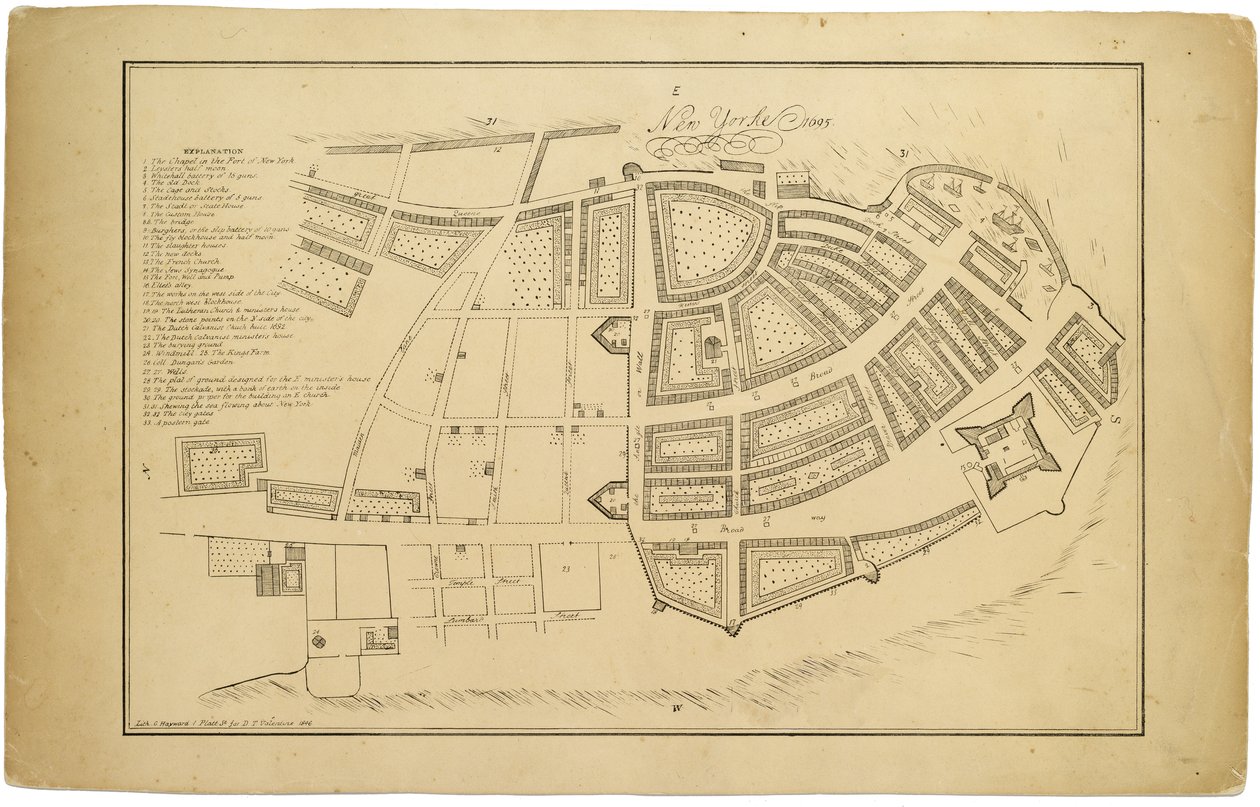 New York 1695, 1846 (sort blæk på papir, bakket med papir) af American School