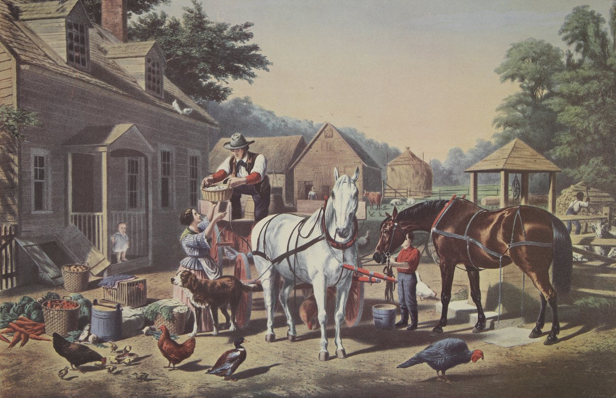 Forberedelse til markedet, pub. 1856, Currier & Ives af American School