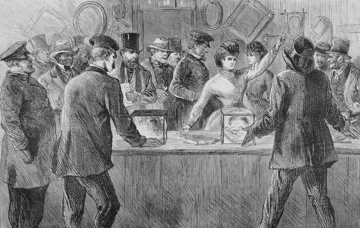 Victoria Woodhull (1838-1927) forsøgte at afgive en stemme, 1871 af American School