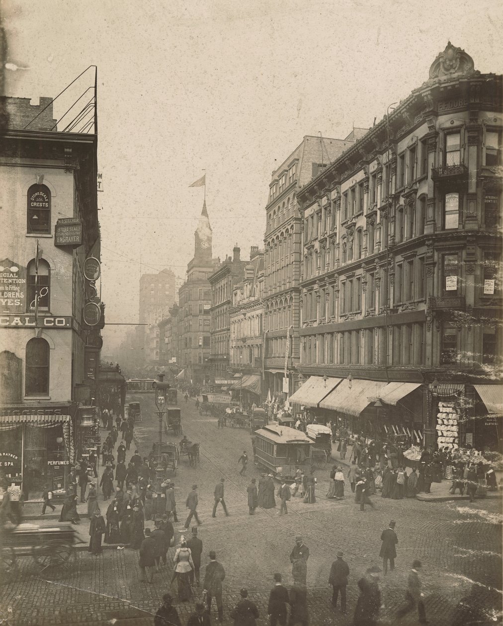 Udsigt over Madison Street mod vest fra State Street, Chicago, 1889 af American School