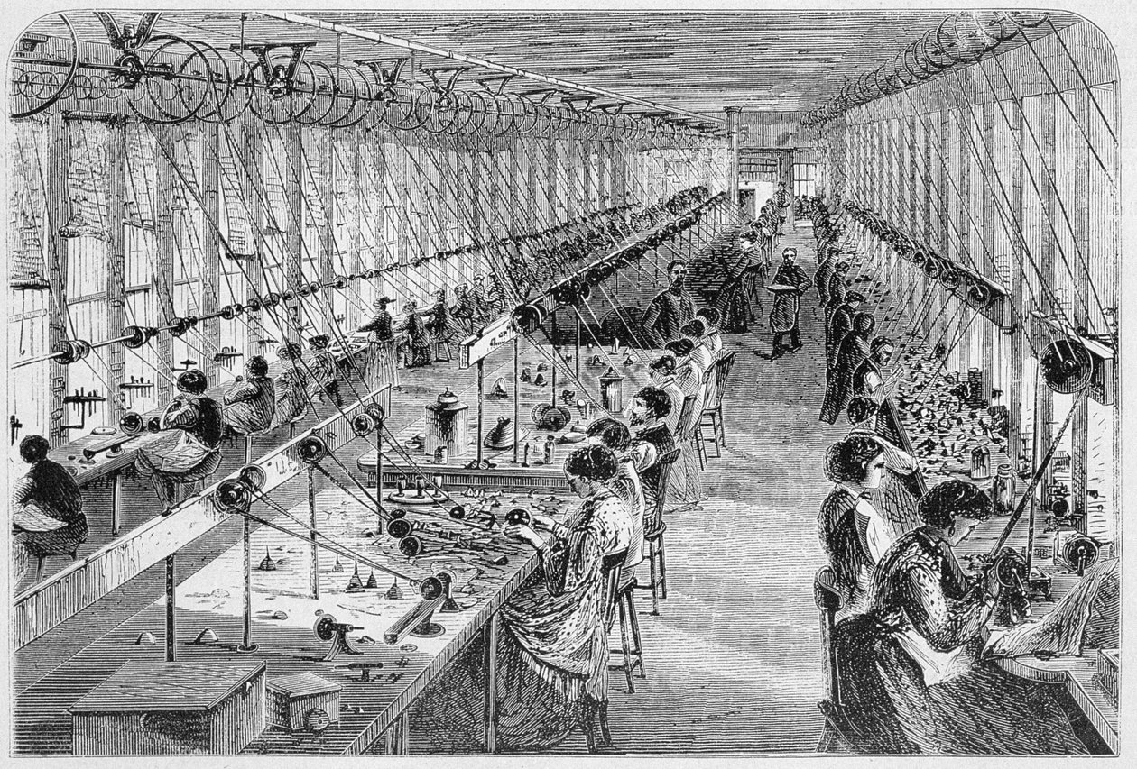 Kvinder på en urfabrik i Waltham, Massachusetts, 1870 (se også 251300) af American School