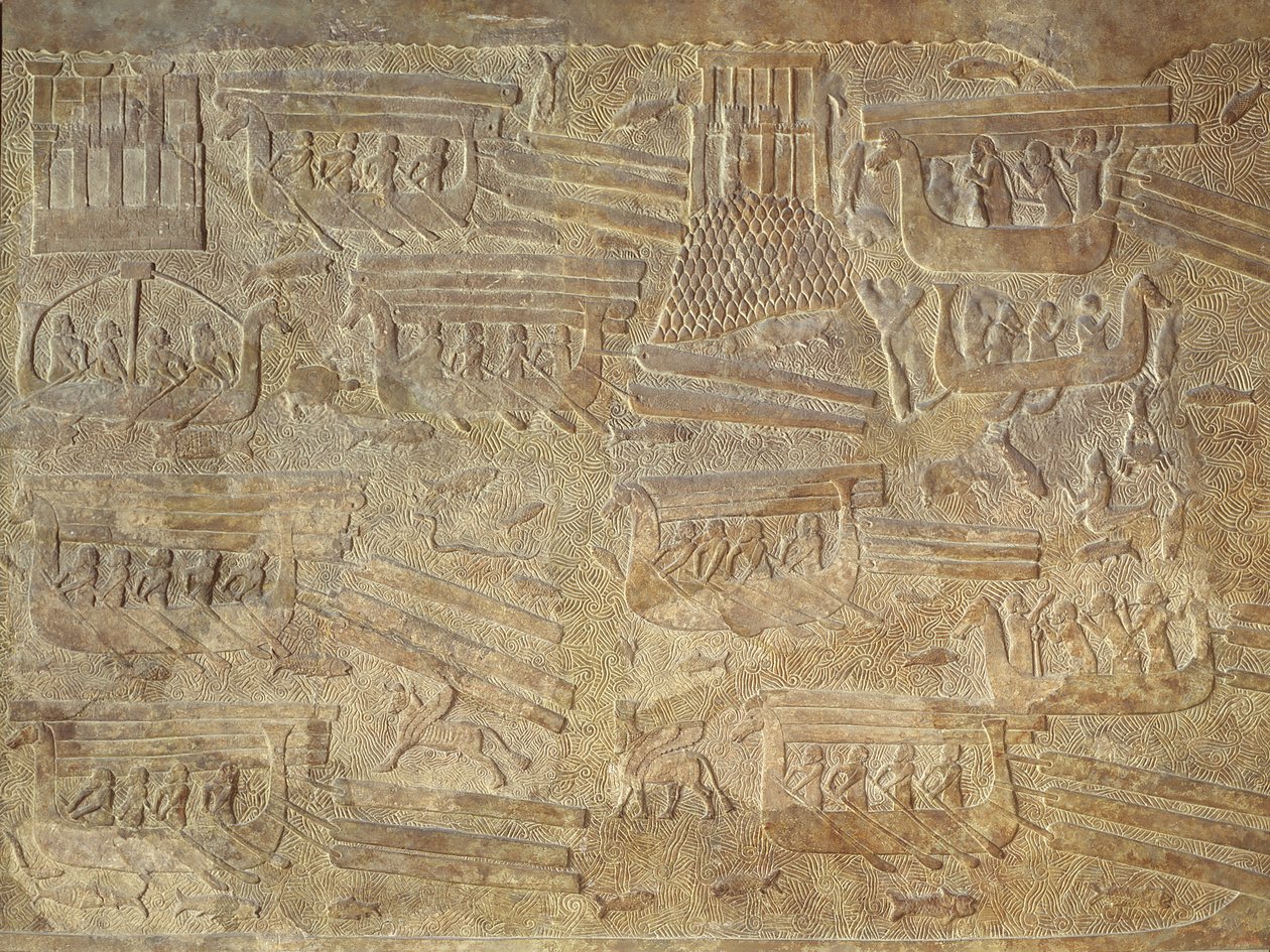 Relief forestillende transport af træ ad søvejen af Assyrian