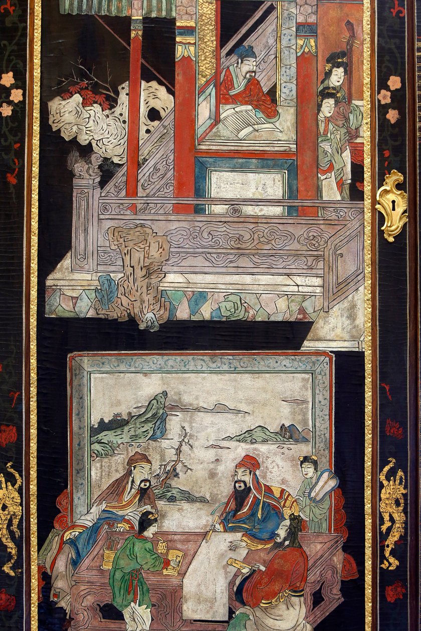 Coromandel lak træpaneler fra Kina, detalje, c.1730 af Chinese School