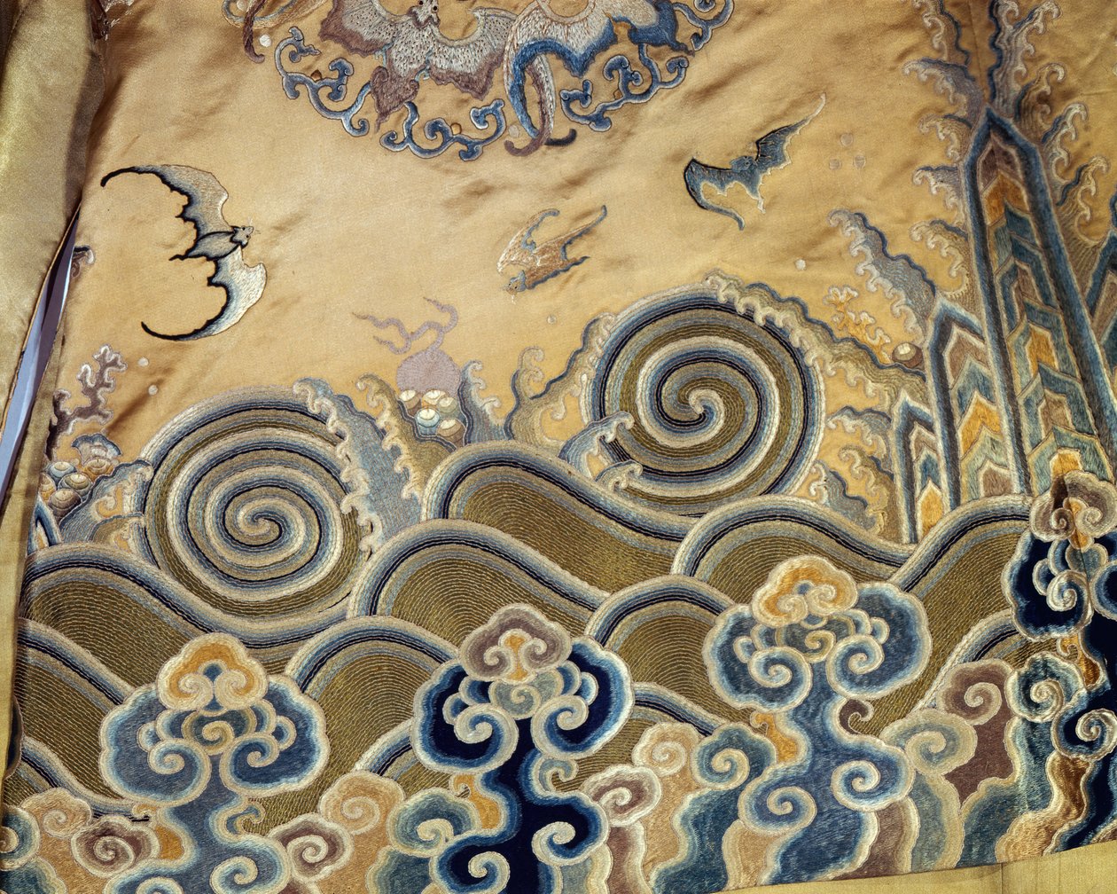 Detalje af en begravelseskåbe, Qing-dynastiet (1644-1912) (satin) af Chinese School