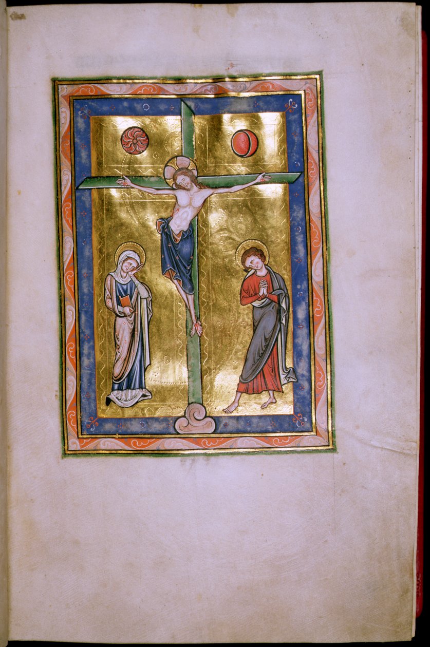 Ms.12.f12r Korsfæstelse med Jomfruen og St. John, fra Peterborough Psalter, c.1260 af English School
