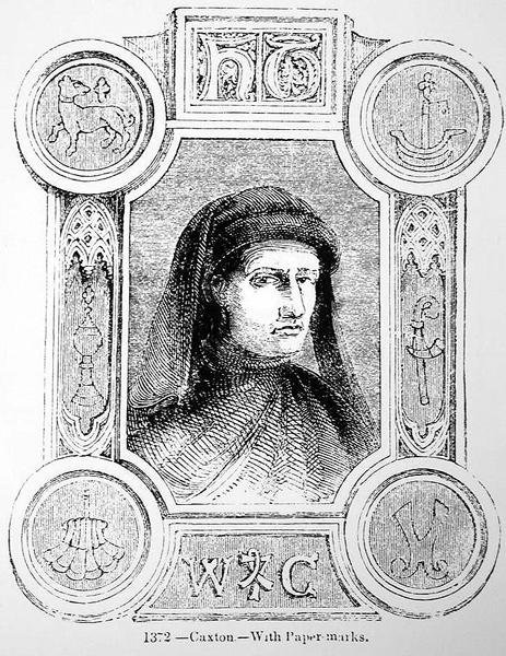 Portræt af William Caxton (ca. 1422-91) og hans Printers Mark af English School