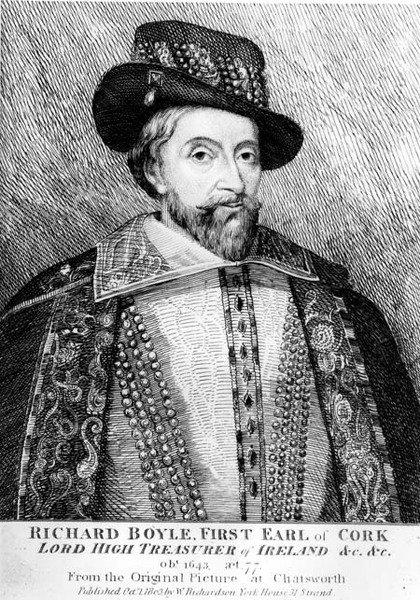 Richard Boyle (1566-1643), First Earl of Cork og Lord High Treasurer of Ireland, efter originalen fra 1643 i Chatsworth, pub. 1803 af English School