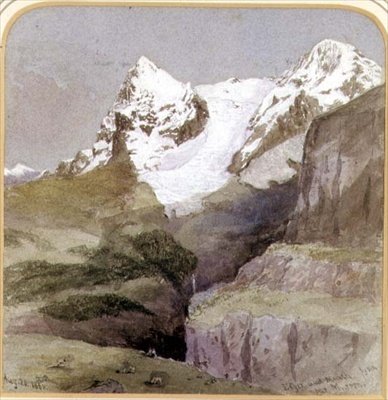 The Eiger and Monch from Near Murron, 20. august 1860 (wc på papir) af English School