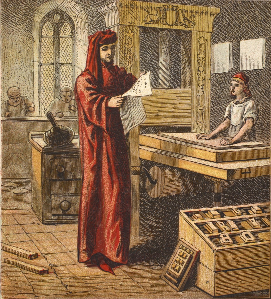 Den første engelske trykker, udgivet. 1890 af English School