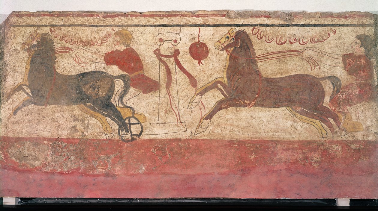 Stridsvognsvæddeløb, detalje fra et gravkammer, 330-320 f.Kr af Etruscan