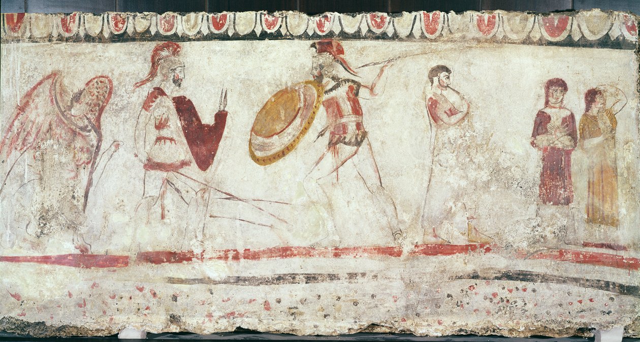 Krigere, der kæmper, detalje fra et gravkammer, 330-320 f.Kr af Etruscan