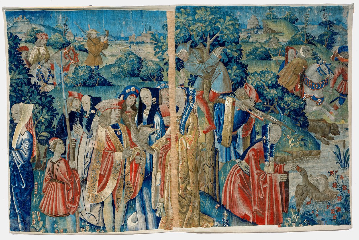 Hofjagtscene med en falk af Flemish School