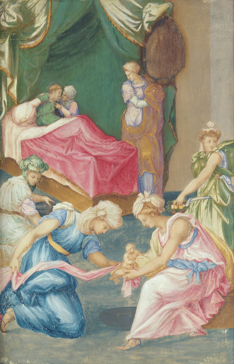 Jomfruens fødsel, 1625-50 af Fontainebleau School