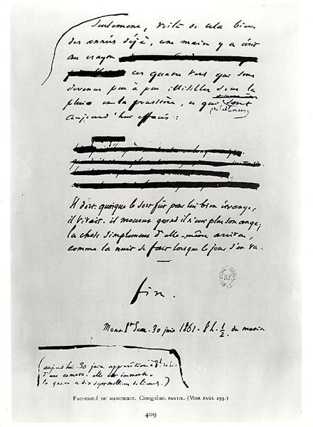 ... som natten er, når dagen går. (fin), faksimile af sidste side af manuskriptet Les Miserables af Victor Hugo (1802-85) 30. juni 1862 (pen og blæk på papir) af French School